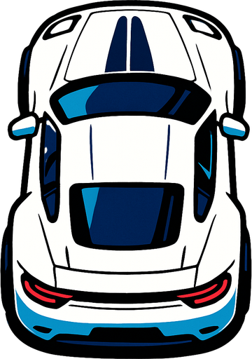 white sports car arcade top view.
In-Game asset.  2d.  High contrast.  No shadows