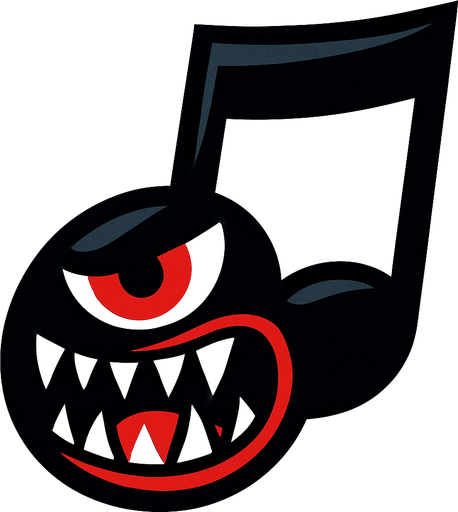 müzik notası olsun gözü ve keskin dişleri olsun.
In-Game asset.  2d.  High contrast.  No shadows