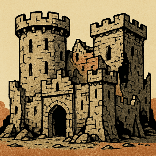 bunu yıpranmış orta çağ şatosuyla değiştir.
In-Game asset.  2d.  High contrast.  No shadows