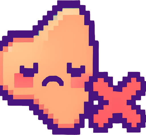 A small and cute pixel art icon representing sound off, designed for a 2D game UI. The icon shows the same round speaker, but now with a sad or sleepy face and a small red X or mute symbol on it. The sound waves are gone or faded out. The color palette is still colorful, using soft reds and purples. The style is playful, chibi, and pixel art, fitting a cute arcade game interface.