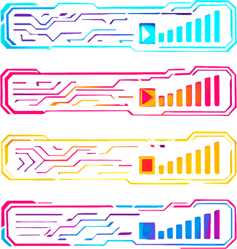 Volume bar assets without volume icons. HD colors. cyberpunk. Abstract. Different colors.
In-Game asset.  2d.  High contrast.  No shadows