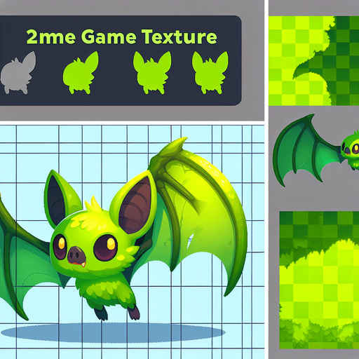 green bat.
Single Game Texture. In-Game asset. 2d. Blank background. High contrast. No shadows.