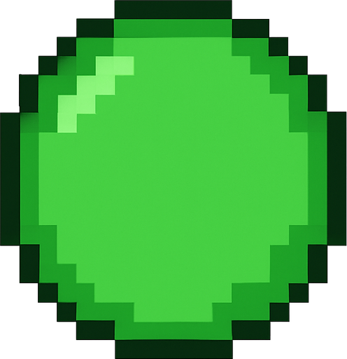 Genera una imagen de un círculo verde pixel.
In-Game asset.  2d.  High contrast.  No shadows