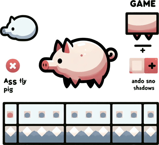 pig.
Single Game Texture. In-Game asset. 2d. Blank background. High contrast. No shadows.