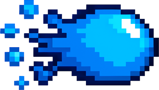 Proyectil agua pixelar.
In-Game asset.  2d.  High contrast.  No shadows