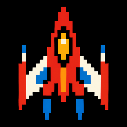 A ship for a OLD school arcade space shooting game.
In-Game asset.  2d.  High contrast.  No shadows