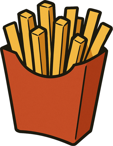 Hot chips or fries in professor Layton game style artwork.
In-Game asset.  2d.  High contrast.  No shadows