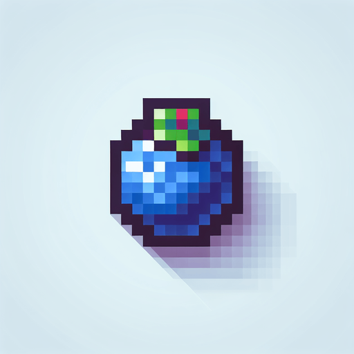8-bit pixelated isometric blueberry projectile icon.
Single Game Texture. In-Game asset. 2d. Blank background. High contrast. No shadows.
