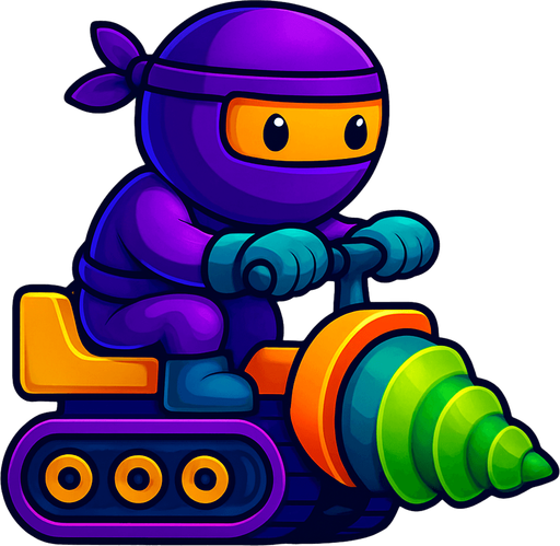 Same image of ninja with dig machine but with different colors for both. HD colors.