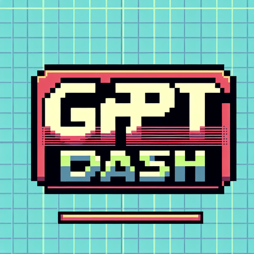 pixel art of a title screen logo with "GPT DASH" written on it, no shadows.
Single Game Texture. In-Game asset. 2d. Blank background. High contrast. No shadows.