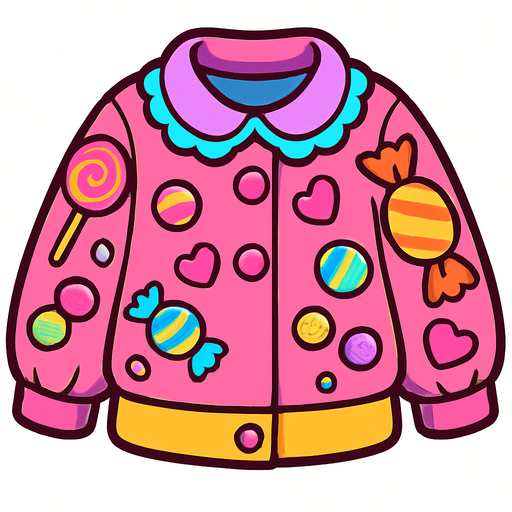 cute candy design jacket top view..
In-Game asset.  2d.  High contrast.  No shadows