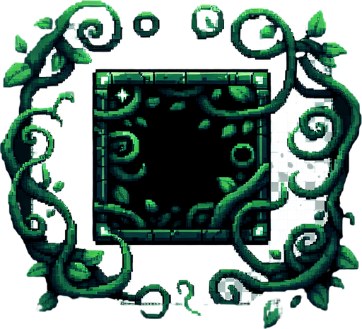 a dark green box surrounded by vines, pixel art
Single Game Texture. In-Game asset. 2d. Blank background. High contrast. No shadows.