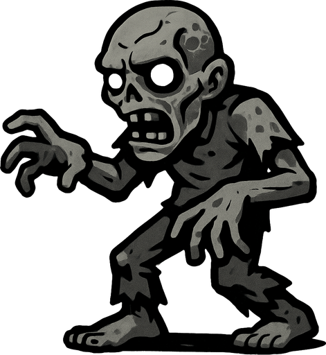 Grey zombie.
In-Game asset.  2d.  High contrast.  No shadows