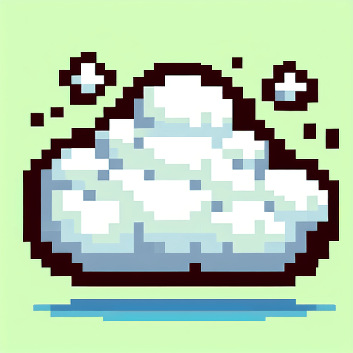 8-bit. Cartoon. White cloud. In game asset Single Game Texture. In-Game asset. 2d. Blank background. High contrast. No shadows.