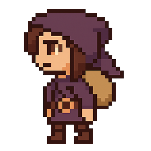 8- bit girl thief. No background. Transparent background. Blank background. No shadows. 2d. In-Game asset. flat