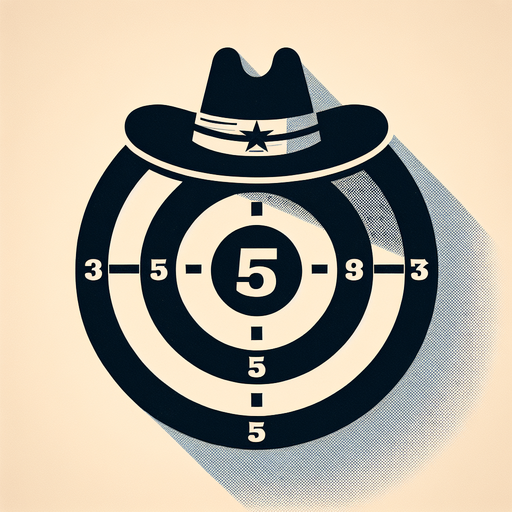 western shooting target with 5 written on it..
Single Game Texture. In-Game asset. 2d. Blank background. High contrast. No shadows.