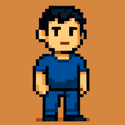 Personaje hombre casual mirando a la cámara pixel art.
In-Game asset.  2d.  High contrast.  No shadows