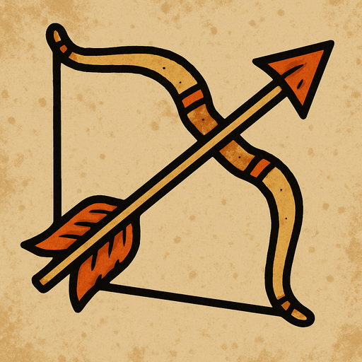 Ok ve Yay birlikte eski çağ.
In-Game asset.  2d.  High contrast.  No shadows