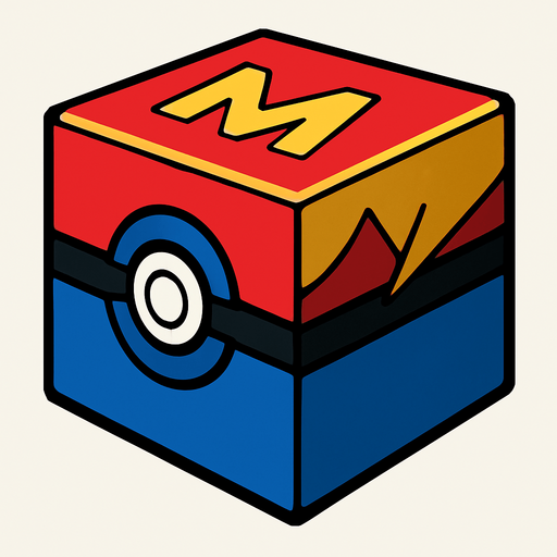 make a cube but like a pokeball and  make it the legendary one make with red and golden and blue but do diffrently.
In-Game asset.  2d.  High contrast.  No shadows