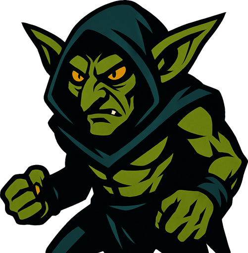 a mysterious and angry goblin.
In-Game asset.  2d.  High contrast.  No shadows