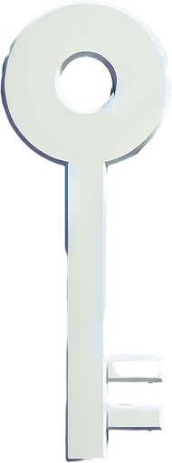 A very simple and minimalistic white key symbol, designed with clean lines and no additional details. The key has a basic rectangular shaft with a small circular head and a single notch, all in a flat white design. The style is subtle and understated, focusing on simplicity and clarity..
Single Game Texture. In-Game asset. 2d. Blank background. High contrast. No shadows.