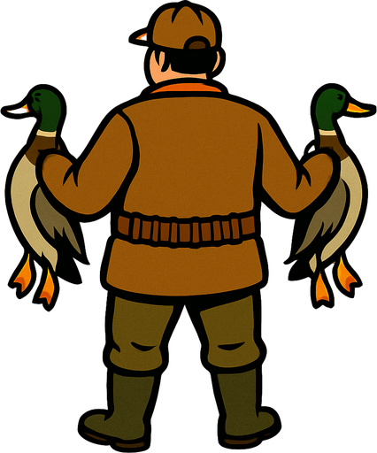 Duck hunter without gun from behind of him.
In-Game asset.  2d.  High contrast.  No shadows
