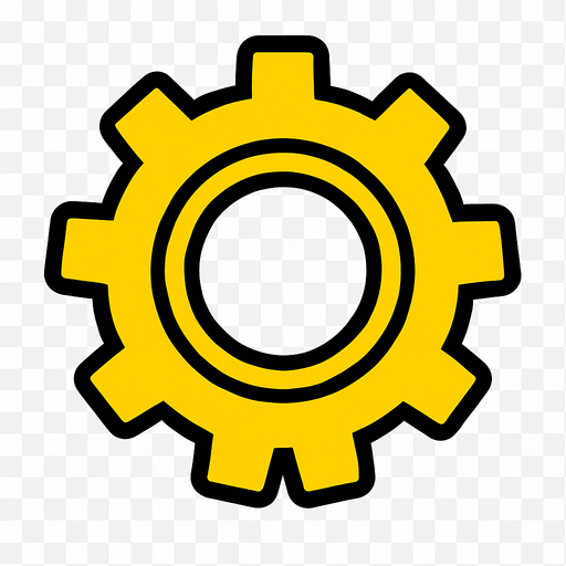 yellow gear top view tranparent.
In-Game asset.  2d.  High contrast.  No shadows