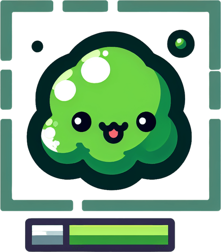 Un slime verde RPG con estilo suave y simple.
Single Game Texture.  In-Game asset.  2d.  Blank background.  High contrast.  No shadows