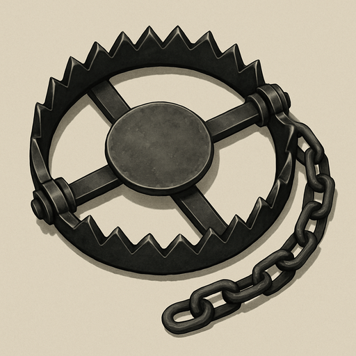 Tuzak üstten görünüm, gerçekçi, yazısız.
In-Game asset.  High contrast.  No shadows