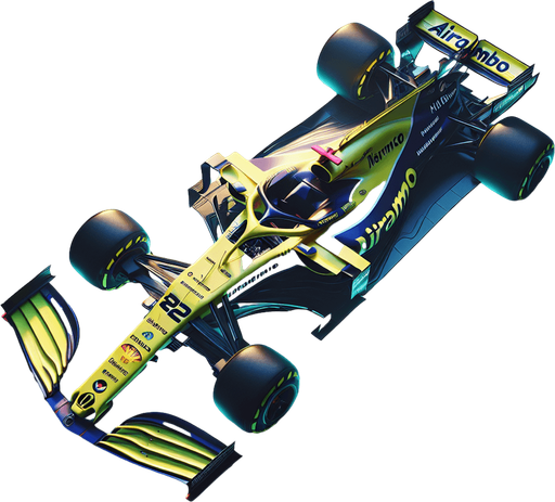 Photorealistic Aston Martin f1 race car, top view. 
Hex Codes: Color #229971	RGB 34,153,113 
Neon yellow arcs on body sides. 
White "Airamco" text on rear wing.