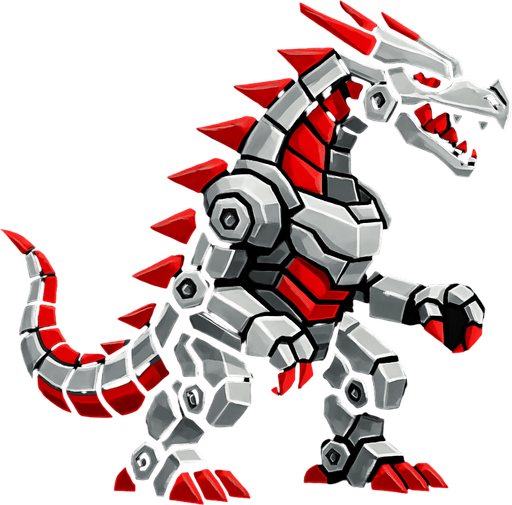 silver red row dragon mecha side scroller.
In-Game asset.  2d.  High contrast.  No shadows