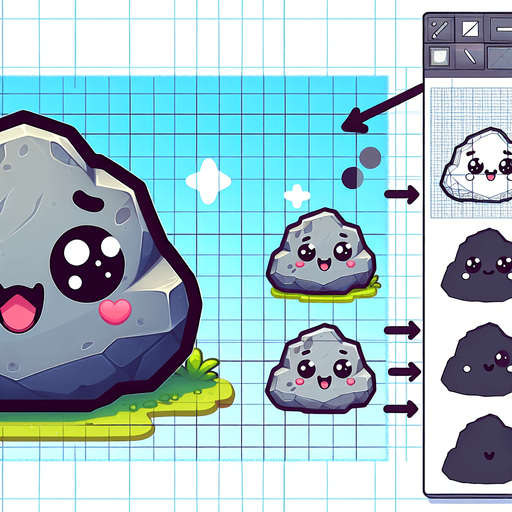 Cartoon style cute rock.
Single Game Texture. In-Game asset. 2d. Blank background. High contrast. No shadows.