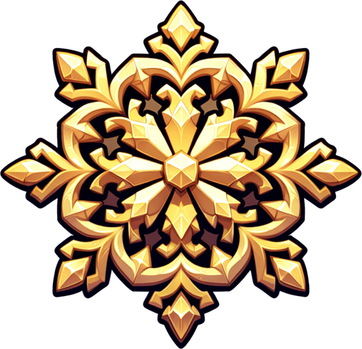 a golden snowflake, cartoon Single Game Texture. In-Game asset. 2d. Blank background. High contrast. No shadows.