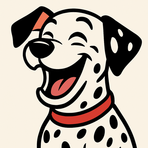 dalmatian dog laugh.
In-Game asset.  2d.  High contrast.  No shadows