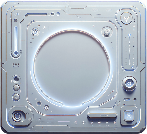 A minimalist spaceship settings dashboard designed as a flat, futuristic clipboard. The panel features a smooth, light background in a soft gradient of white to very pale grey, resembling a clean and modern digital surface. The edges are subtly rounded, with a faint glow along the perimeter to evoke a high-tech, spaceship-like vibe.

The interface is flat and ultra-simplistic, with no excessive details—just a few minimal icons or symbols subtly embedded near the corners to suggest functionality. The design retains the essence of a clipboard, emphasizing clarity, lightness, and a futuristic aesthetic while remaining entirely flat and unobtrusive..
Single Game Texture. In-Game asset. 2d. Blank background. High contrast. No shadows.