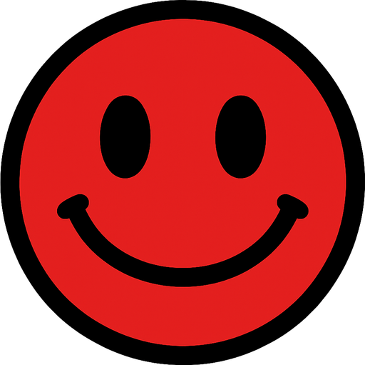 red circle with smile.
In-Game asset.  2d.  High contrast.  No shadows