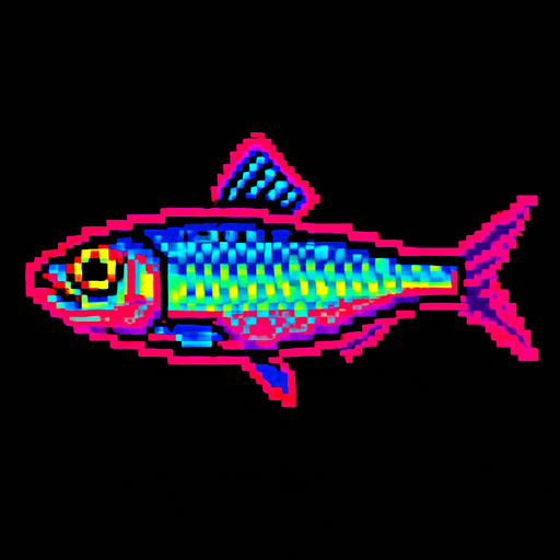 A sardine. 80s arcade machine graphics. 
Swimming Side profile.
In-Game asset.  2d.  High contrast.  No shadows