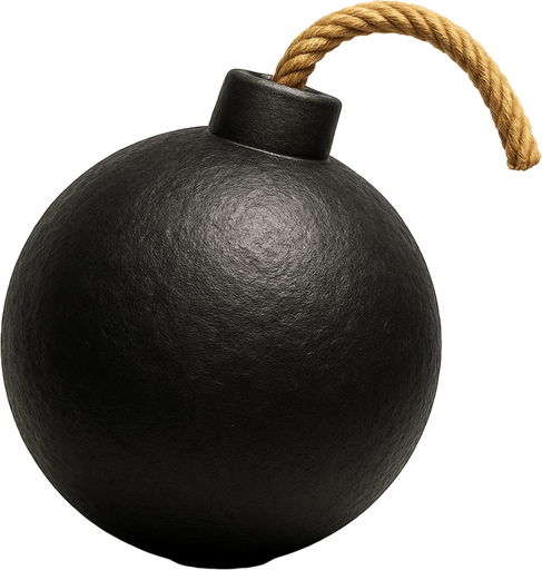 Bomba, gerçekçi, yandan görünüm, yazısız.
In-Game asset.  High contrast.  No shadows