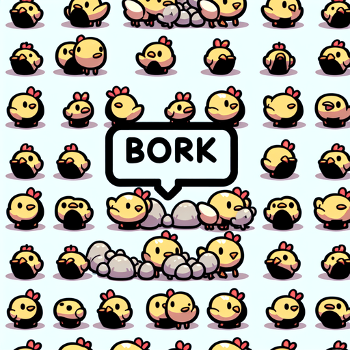 Chicken chicks with small bork speech bubbles.
Single Game Texture.  In-Game asset.  2d.  Blank background.  High contrast.  No shadows