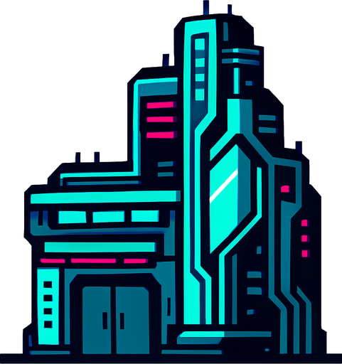 Hi-Teck buikding.
In-Game asset.  2d.  High contrast.  No shadows