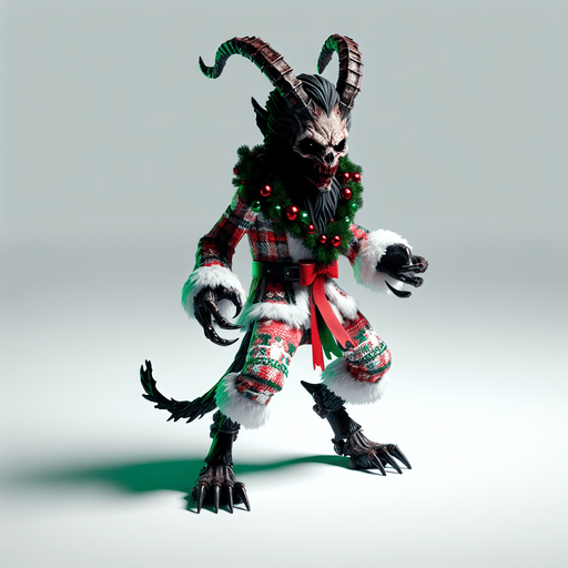 Eerie Christmas-inspired krampus doll sitting similar to a resident evil
Single Game Texture. In-Game asset. 2d. Blank background. High contrast. No shadows.