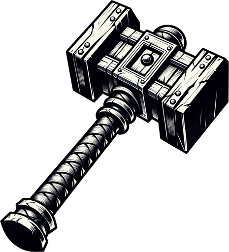 Warcraft 3 art of a hammer..
Single Game Texture. In-Game asset. 2d. Blank background. High contrast. No shadows.