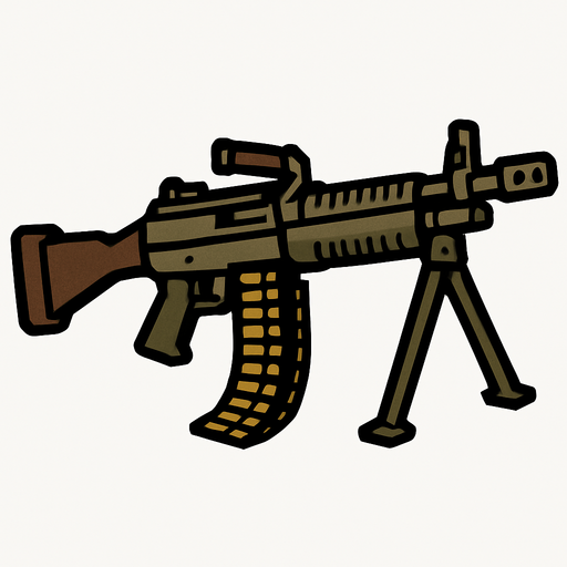 machine gun.
In-Game asset.  2d.  High contrast.  No shadows