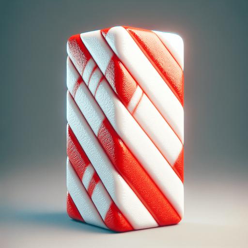 a photo-realistic white and red vertical candy stick slice Single Game Texture. No background. High contrast. No shadows.