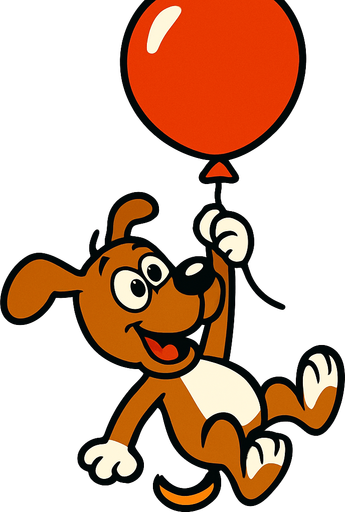 perro colgado de un globo version caricatura.
In-Game asset.  2d.  High contrast.  No shadows