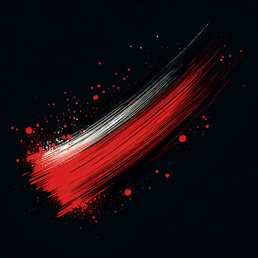 Long red paint smudge on black background.
Single Game Texture. In-Game asset. 2d. Blank background. High contrast. No shadows.