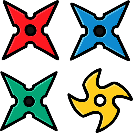 Ninja star assets. HD colors.
In-Game asset.  2d.  High contrast.  No shadows