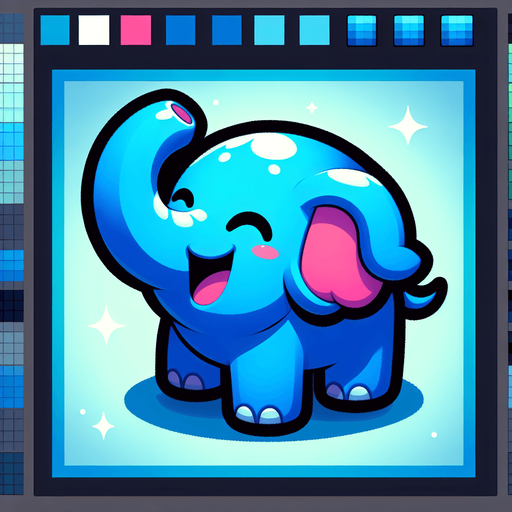 A happy blue elephant..
Single Game Texture. In-Game asset. 2d. Blank background. High contrast. No shadows.