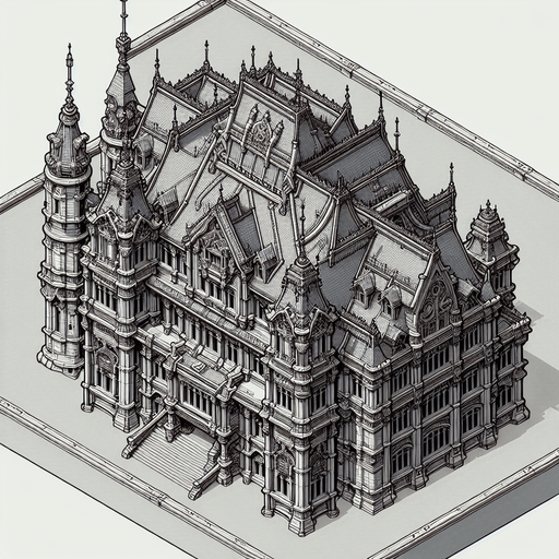 top down view of building.
Single Game Texture.  In-Game asset.  2d.  Blank background.  High contrast.  No shadows