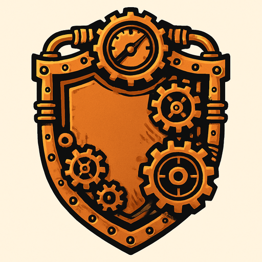 has un escudo en estilo steampunk.
In-Game asset.  2d.  High contrast.  No shadows